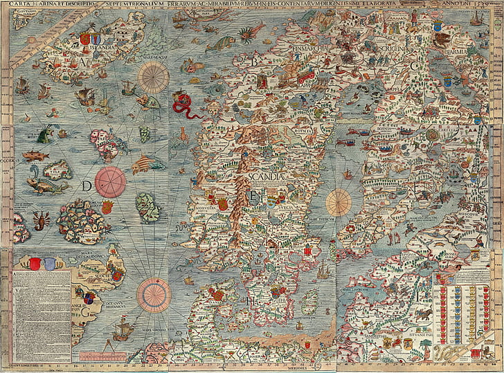 Mapa, antiga, europa, ilhas, oceanos, papel, fotos, HD papel de parede