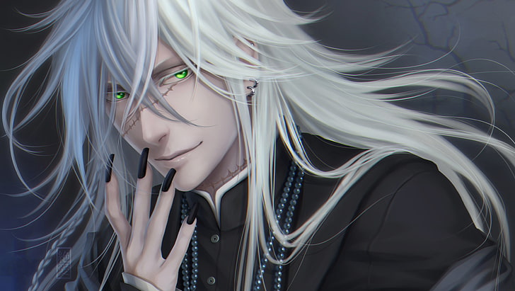 white-haired male anime character wallpaper, black butler, face, scar, hair, HD wallpaper