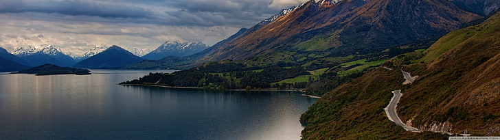 vattendrag nära berg, Nya Zeeland, berg, natur, landskap, sjö, Lake Wakatipu, HD tapet