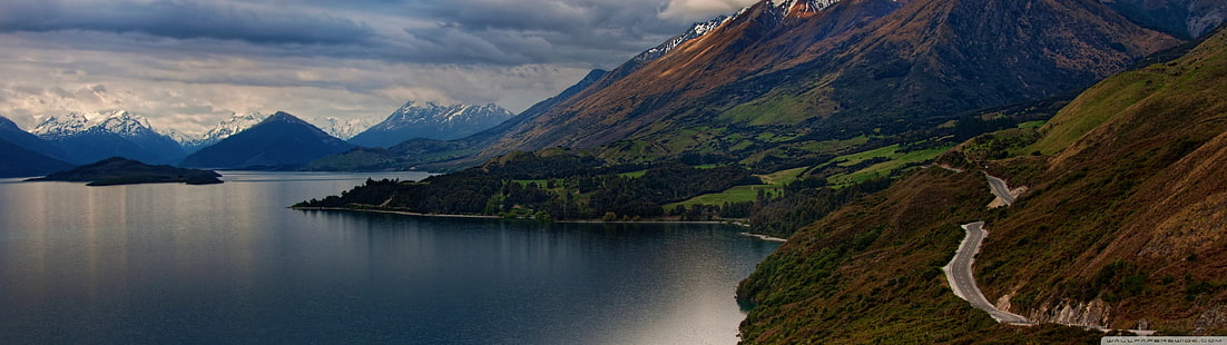 водоем возле горы, Новая Зеландия, горы, природа, пейзаж, озеро, озеро Вакатипу, HD обои HD wallpaper