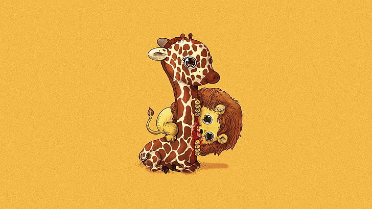 giraffe and lion illustration, animals, minimalism, HD wallpaper