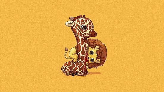 giraffe and lion illustration, animals, minimalism, HD wallpaper HD wallpaper