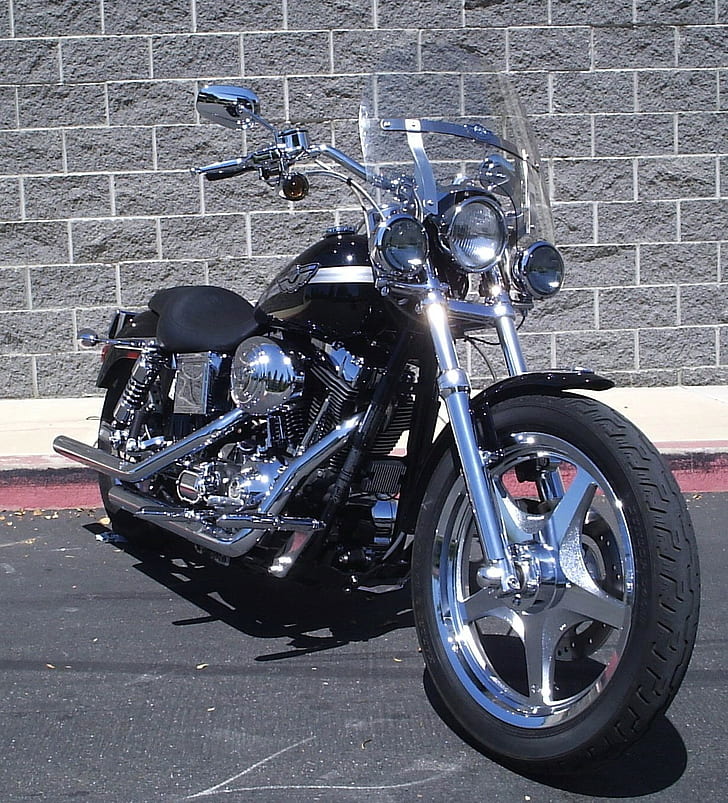 Dyna Low Rider, Harley-Davidson, Chrome, Motorcycle, black cruiser motorcycle, dyna low rider, harley davidson, chrome, motorcycle, HD wallpaper