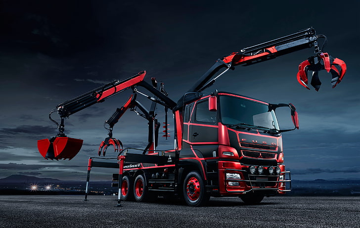 red and black back-loader, concept cars, trucks, HD wallpaper