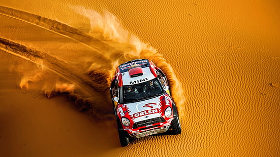 Rally, racerbilar, öken, sand, bil, fordon, Red Bull, Mini Cooper, HD tapet HD wallpaper