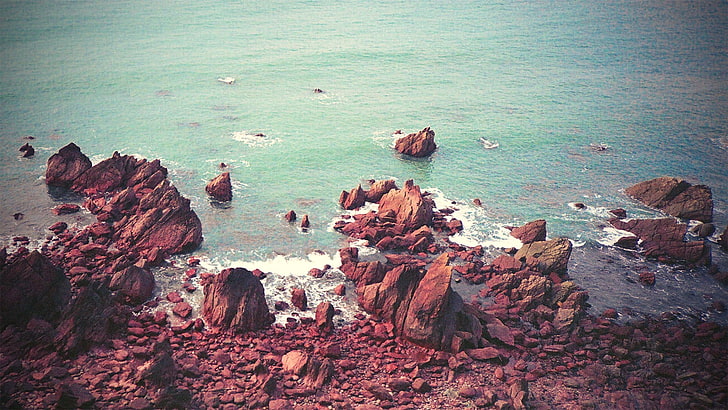 lote de rocas, naturaleza, costa, mar, roca, Fondo de pantalla HD