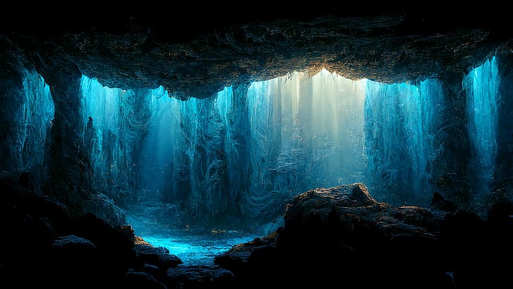 cave, blue, HD wallpaper