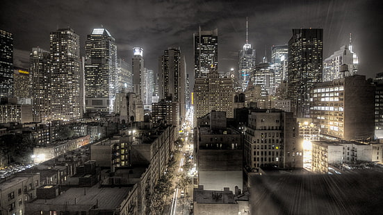 carta da parati digitale paesaggio urbano, paesaggio urbano, città, New York City, arte digitale, Stati Uniti d'America, notte, HDR, Sfondo HD HD wallpaper