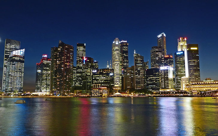밤 도시 사진 HD 월페이퍼에서 싱가포르 스카이 라인, HD 배경 화면