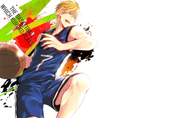Ilustração de Ryota Kise do basquete do Kuroko, esguicho, texto, salto, a bola, cara, sete, Kuroko da cesta, Ryouta, Kise, HD papel de parede