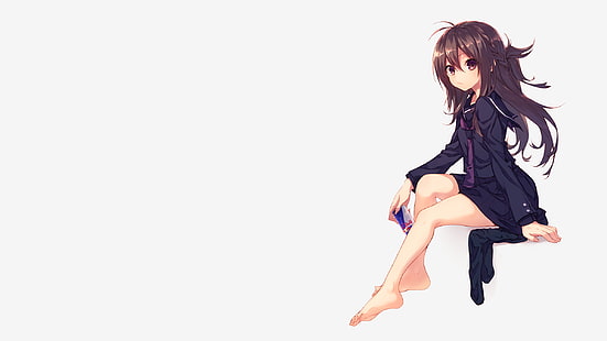 anime dziewczyny, długie włosy, ciemne włosy, mundurek szkolny, Tapety HD HD wallpaper