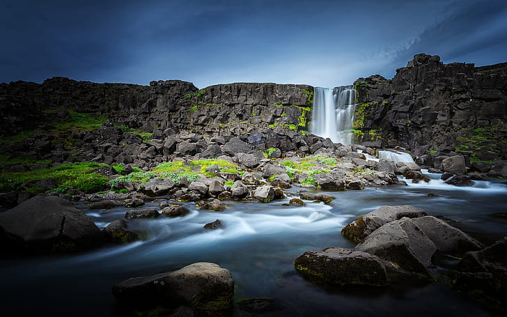 Красивый водопад Оксарарфосс в национальном парке Тингвеллир Исландия Best Hd Обои для рабочего стола для планшетов и мобильных телефонов Скачать бесплатно 3840 × 2400, HD обои