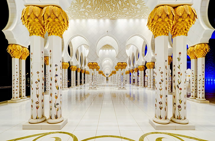 колонны, архитектура, ОАЭ, Большая мечеть шейха Зайда, Абу-Даби, HD обои