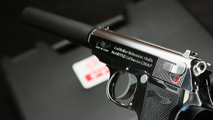 Walther PPK, pistola, 9 mm, soppressori, Sfondo HD