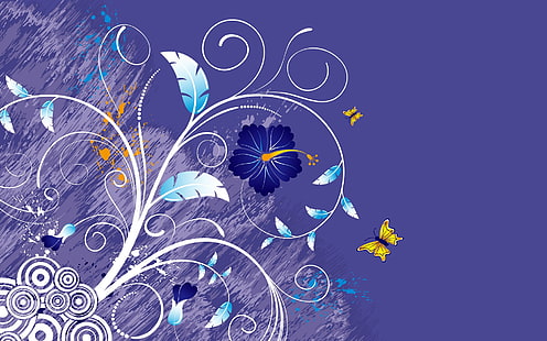 Векторный фон из цветов и бабочек, Вектор, Фон, Цветок, Бабочка, HD обои HD wallpaper