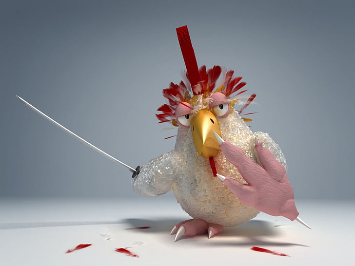 Bad Rooster, chicken figurine, Funny, , animal, birds, sward, HD wallpaper