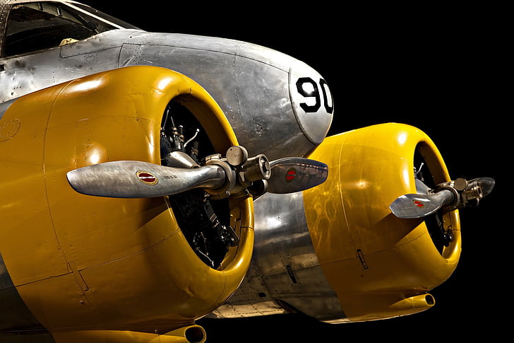 zwei graue Verkehrsflugzeugpropeller, Flugzeuge, Flugzeug, HD-Hintergrundbild
