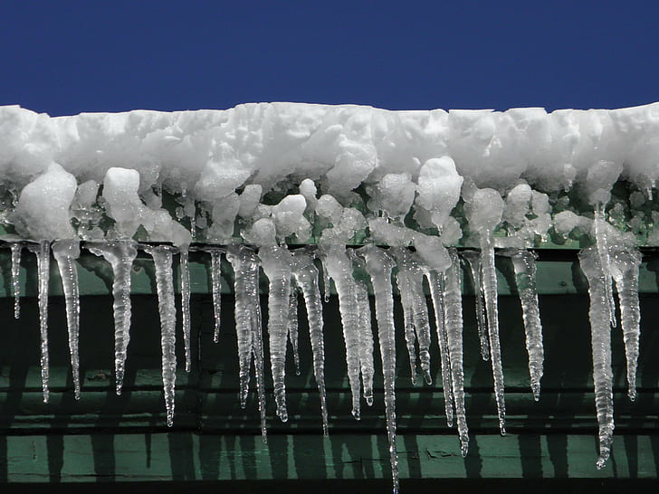 Icicles, icicle, icicles, white, house, roof, snow, icicle, winter, 3d and abstract, วอลล์เปเปอร์ HD