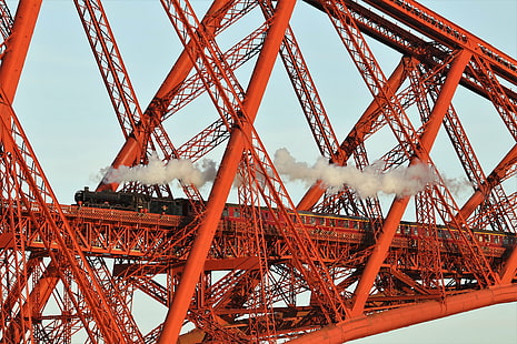bro, tåg, bilar, Skottland, Forth Bridge, HD tapet HD wallpaper