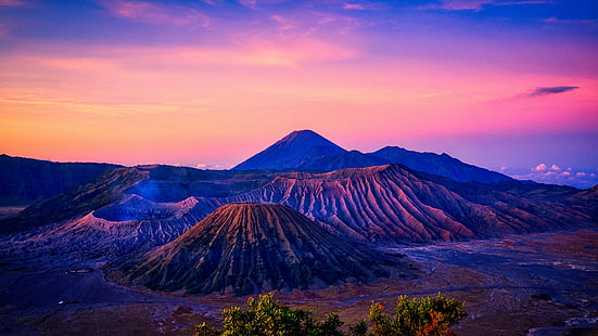 山、インドネシア、カルデラ、地平線、国立公園、火山地形、テンガーカルデラ、ジャワ、テンガー、ブロモテンガースメル国立公園、活火山、火山、荒野、ブロモ山、東ジャワ、グヌンブロモ、夜明け、空、 HDデスクトップの壁紙 HD wallpaper