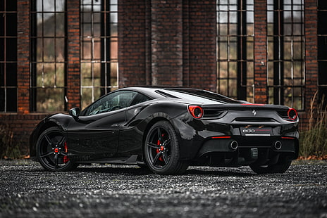 black sports car, Ferrari, supercar, GTB, 488, HD wallpaper HD wallpaper