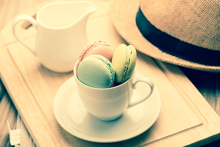 มีสีสันคุกกี้ขนมถ้วยหวานกาแฟมาการองอัลมอนด์, วอลล์เปเปอร์ HD