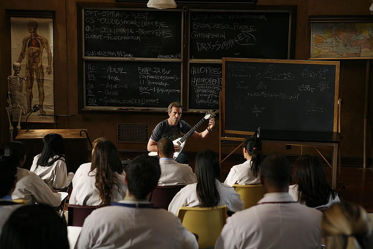 classroom guitars hugh laurie gregory house chalkboards house md 2200x1466  Architecture Houses HD Art , Guitars, classroom, HD wallpaper