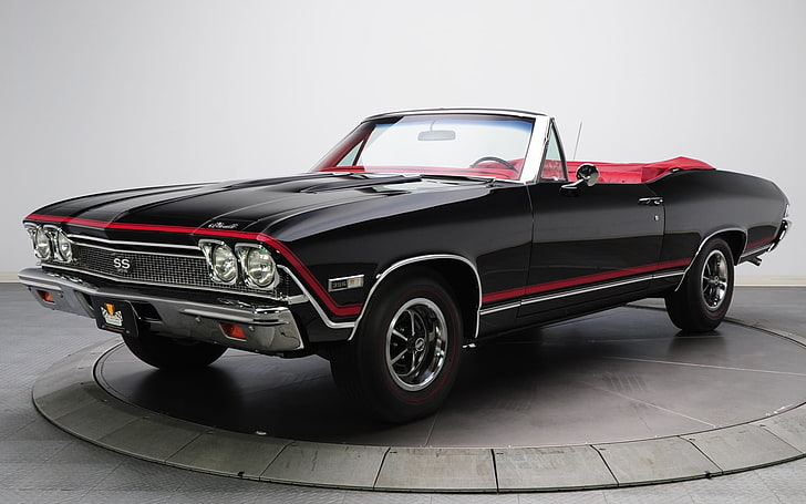 classic black and red Chevrolet Impala SS convertible coupe, background, black, Chevrolet, the front, 1968, Chevelle, Muscle car, Convertible, 396, Sevil, L78, HD wallpaper