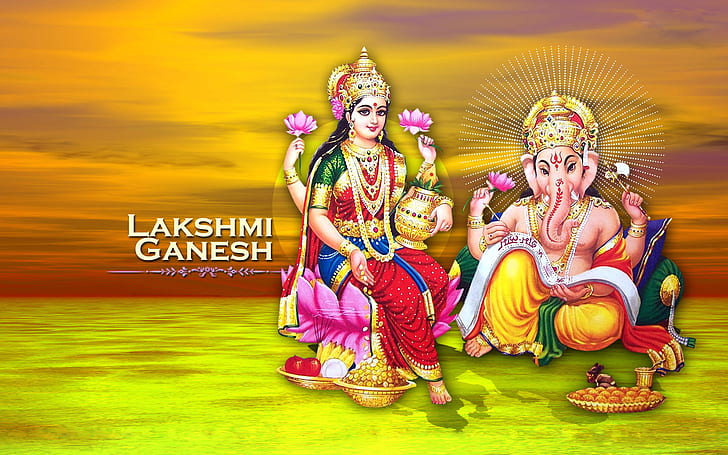 Laxmi Ganesh 힌두교 종교 Hd 배경 화면 1920 × 1200, HD 배경 화면