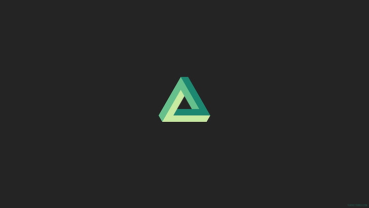triangle logo, Penrose triangle, triangle, minimalism, gray, simple background, digital art, green, HD wallpaper
