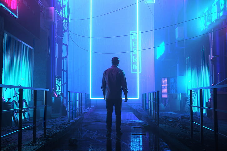 neon, digitale kunst, futuristische stadt, nacht, futuristisch, cyberpunk, HD-Hintergrundbild