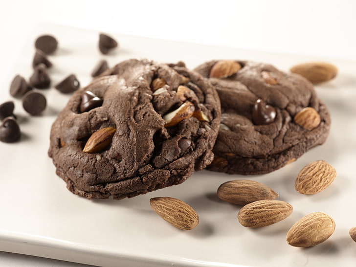cookies, cooking, recipe, Chocolate, almonds, HD wallpaper