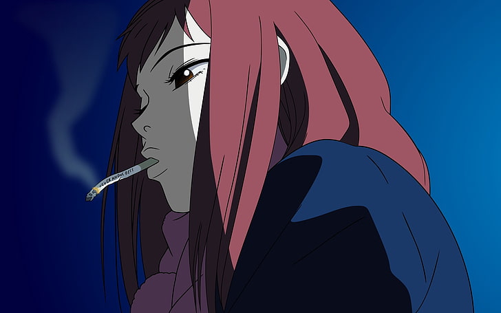personnage d'anime femme aux cheveux rouges, FLCL, anime, Samejima Mamimi, fumeur, Fond d'écran HD