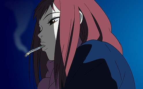 rödhårig kvinna anime karaktär, FLCL, anime, Samejima Mamimi, rökning, HD tapet HD wallpaper
