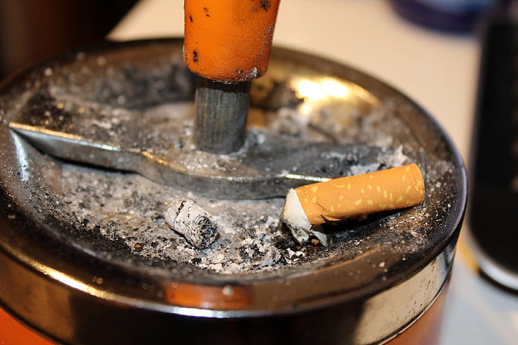 ashtray, cigarette, cigarette butt, fag, macro, HD wallpaper