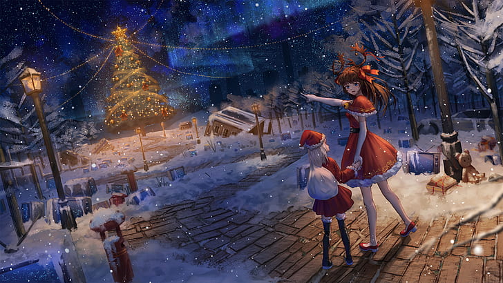 Anime, Navidad, Luces de Navidad, Adornos de Navidad, Árbol de Navidad,  Fondo de pantalla HD | Wallpaperbetter