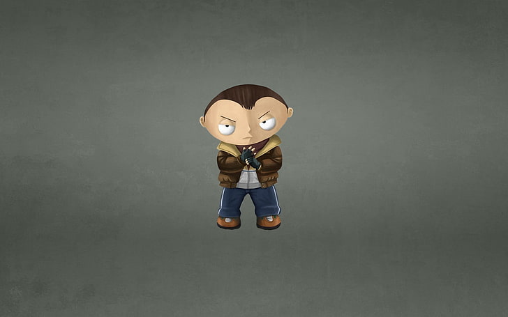 kid in brown jacket illustration, the trick, Family Guy, GTA 4, Niko Bellic, Grand Theft Auto, Stewie Griffin, HD wallpaper