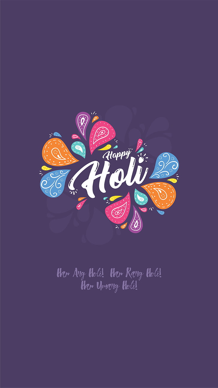 Happy Holi, colorful, phone, simple background, HD wallpaper