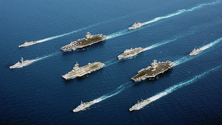 группа военно-морского флота, авианосец, военный корабль, военные, море, транспортное средство, корабль, HD обои