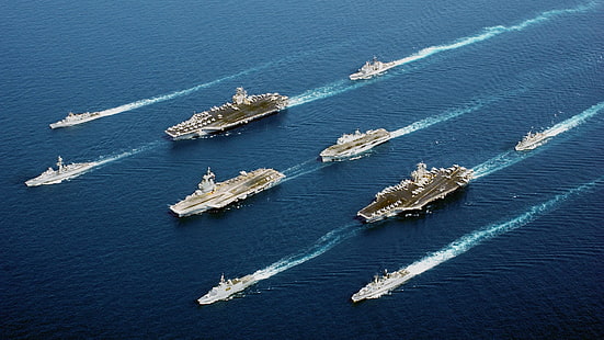 flottans grupp, hangarfartyg, krigsfartyg, militär, hav, fordon, fartyg, HD tapet HD wallpaper