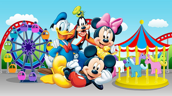 Daisy Duck Goofy Mickey และ Minnie Mouse ใน Luna Park วอลเปเปอร์ Full HD 1920 × 1080, วอลล์เปเปอร์ HD HD wallpaper