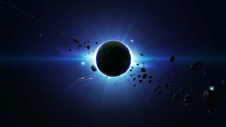 eclissi solare, pianeta, spazio, asteroide, arte spaziale, arte digitale, Sfondo HD