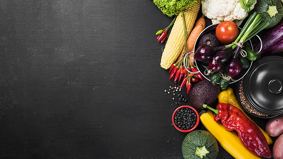 verduras, arco, pimenta, legumes, baklajan, HD papel de parede HD wallpaper