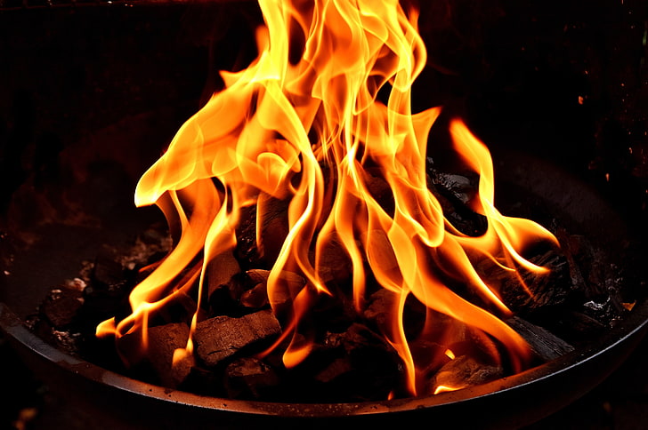 черна камина, огън, пламък, огън, HD тапет