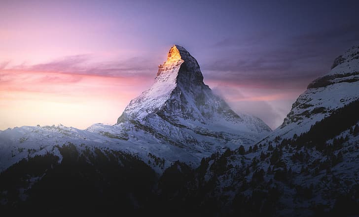 Zermatt, Cervino, Svizzera, Europa, paesaggio, montagne, natura, fotografia, nuvole, tramonto, foresta, picco, neve, Sfondo HD