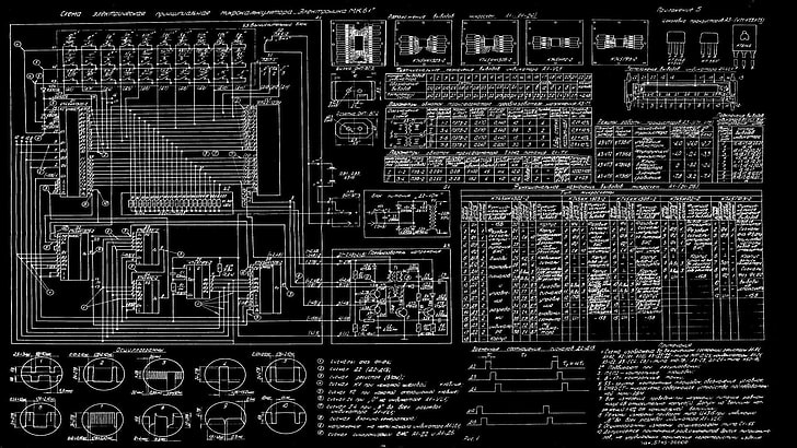 diagram sirkuit, microchip, sirkuit terintegrasi, bentuk gelombang, skema, Rusia, Wallpaper HD