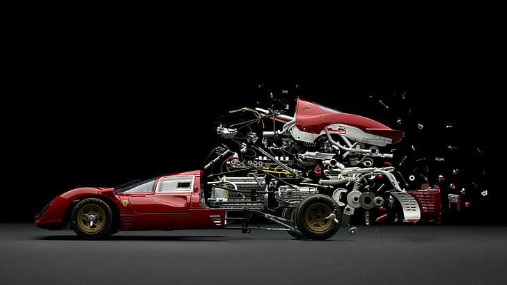 Abstrakte Autosportautoteile Mechaniker Ferrari Explosionszeichnung Diagramm Composite, HD-Hintergrundbild