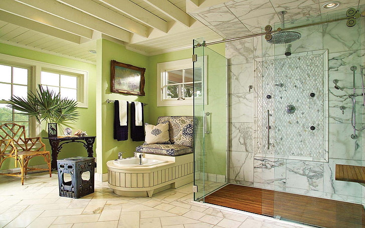 cabine de douche en verre, salle de bains, douche, chambre, intérieur, meubles, Fond d'écran HD