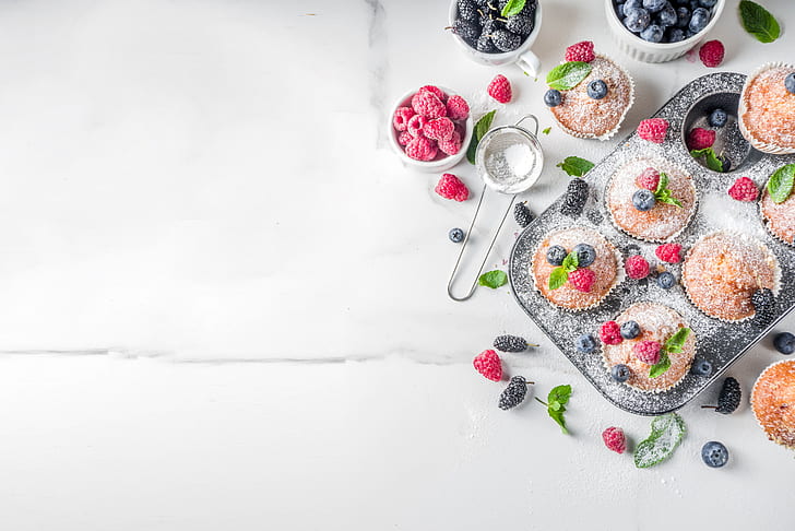 Food, Muffin, Berry, Blueberry, Raspberry, Still Life, HD wallpaper