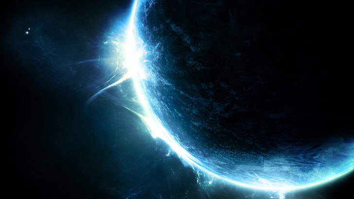 planet illustration, planet, space, blue, abstract, space art, digital art, HD wallpaper